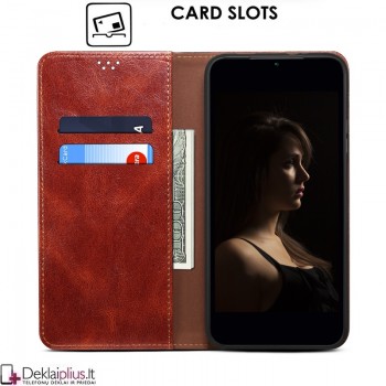 Dirbtinės odos atverčiamas dėklas su skyreliais - rudas (Oneplus Nord 4)